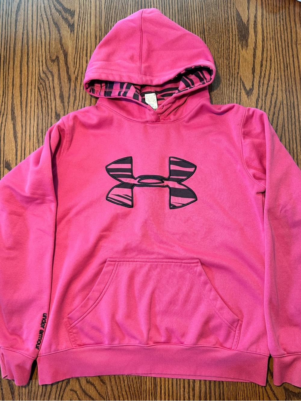 Under Armour Hot Pink Hoodie with Black Striped Logo